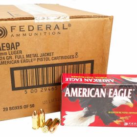 9mm 9x19 Ammo 124gr FMJ Federal American Eagle in stock